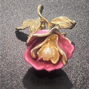 Vintage Elegant Pink and Gold Floral Brooch